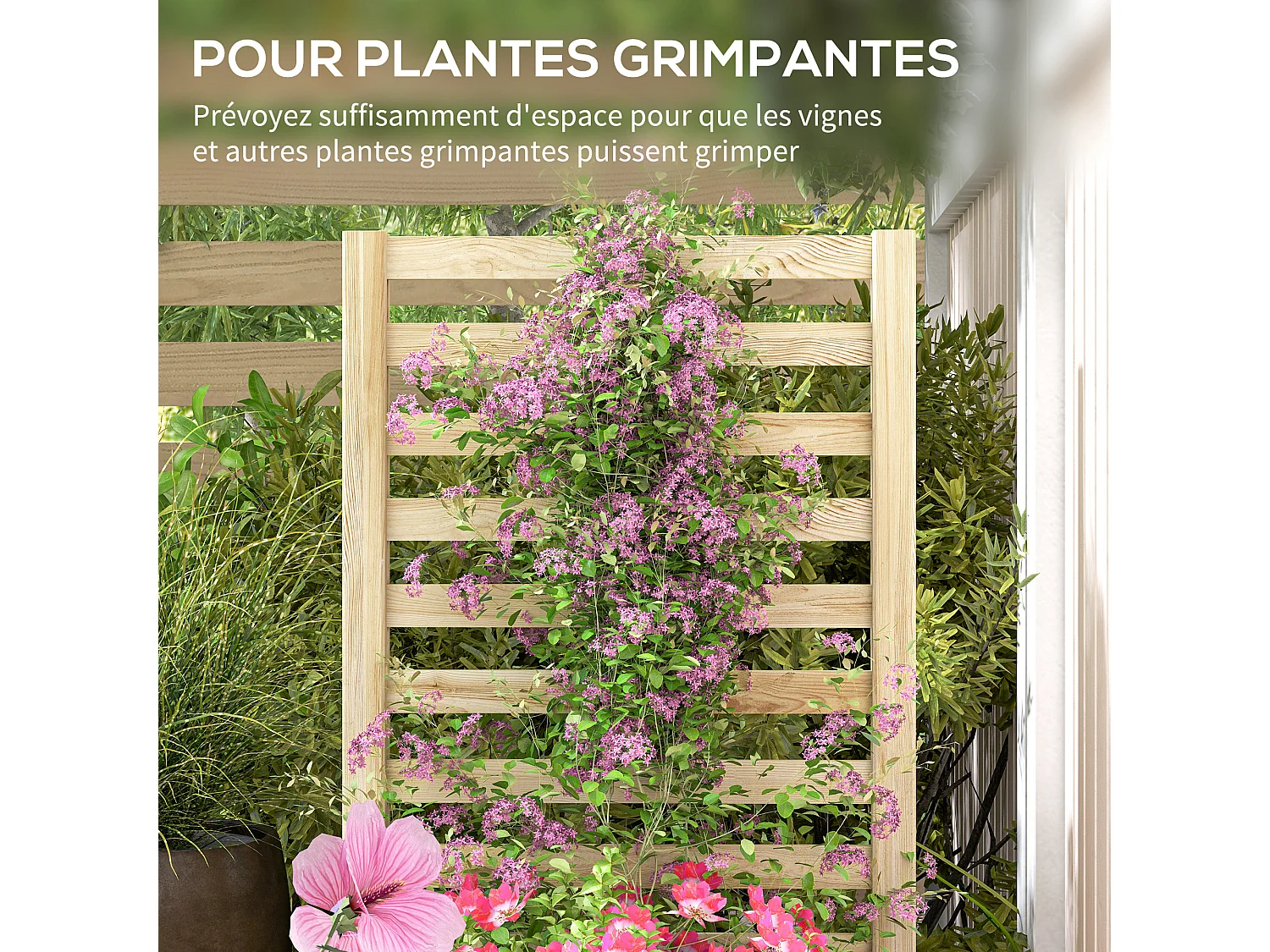 Jardinière carré potager en bois avec treillis dim. 230L x 60l x 110H cm bois sapin naturel