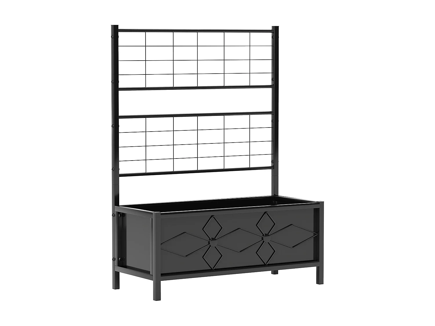 Jardinière treillis sur pied design fleurs - dim. 90 x 40 x 120 cm - acier thermolaqué noir