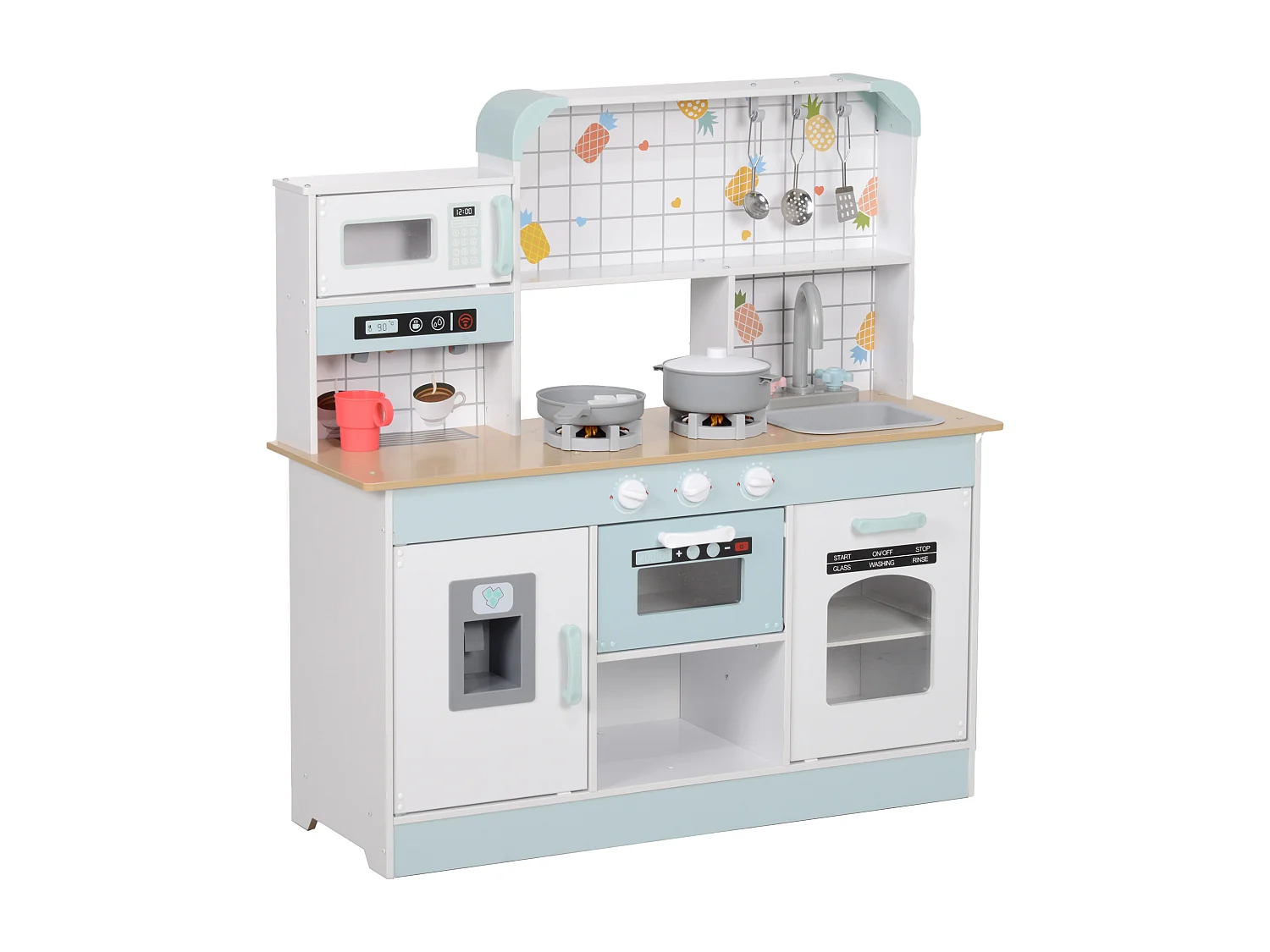 Cuisine en bois enfant effets sonores & lumineux micro-ondes lave-vaisselle four nombreux rangements accessoires