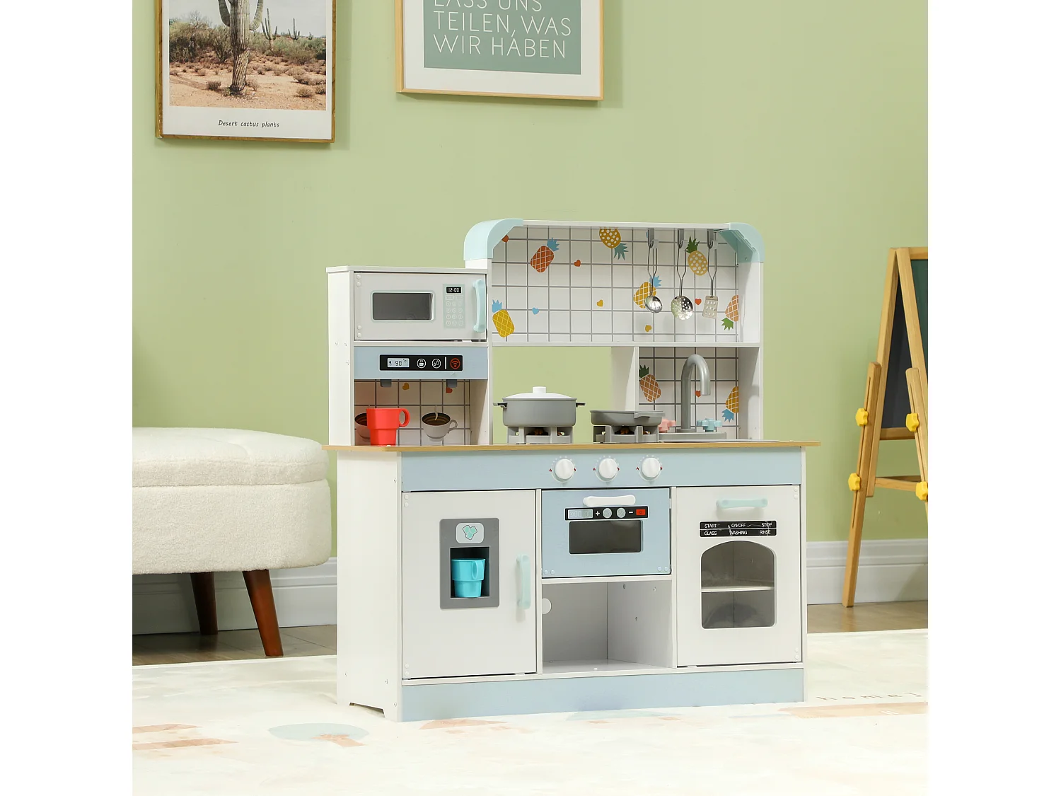 Cuisine en bois enfant effets sonores & lumineux micro-ondes lave-vaisselle four nombreux rangements accessoires