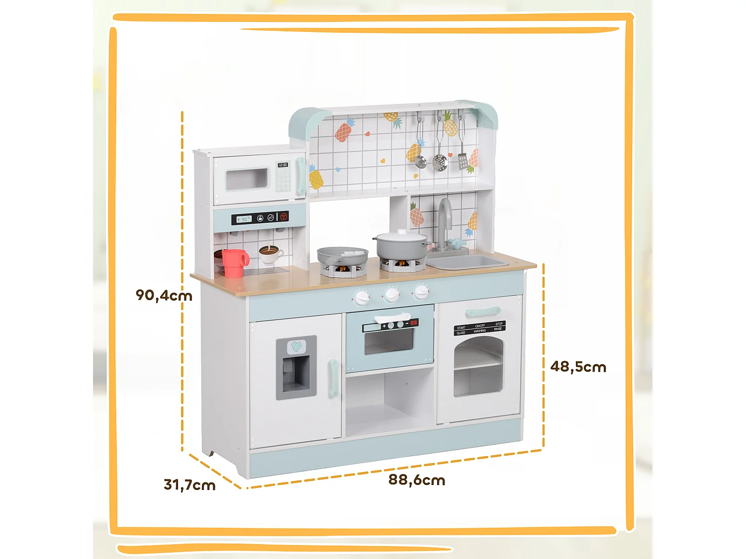Cuisine en bois enfant effets sonores & lumineux micro-ondes lave-vaisselle four nombreux rangements accessoires