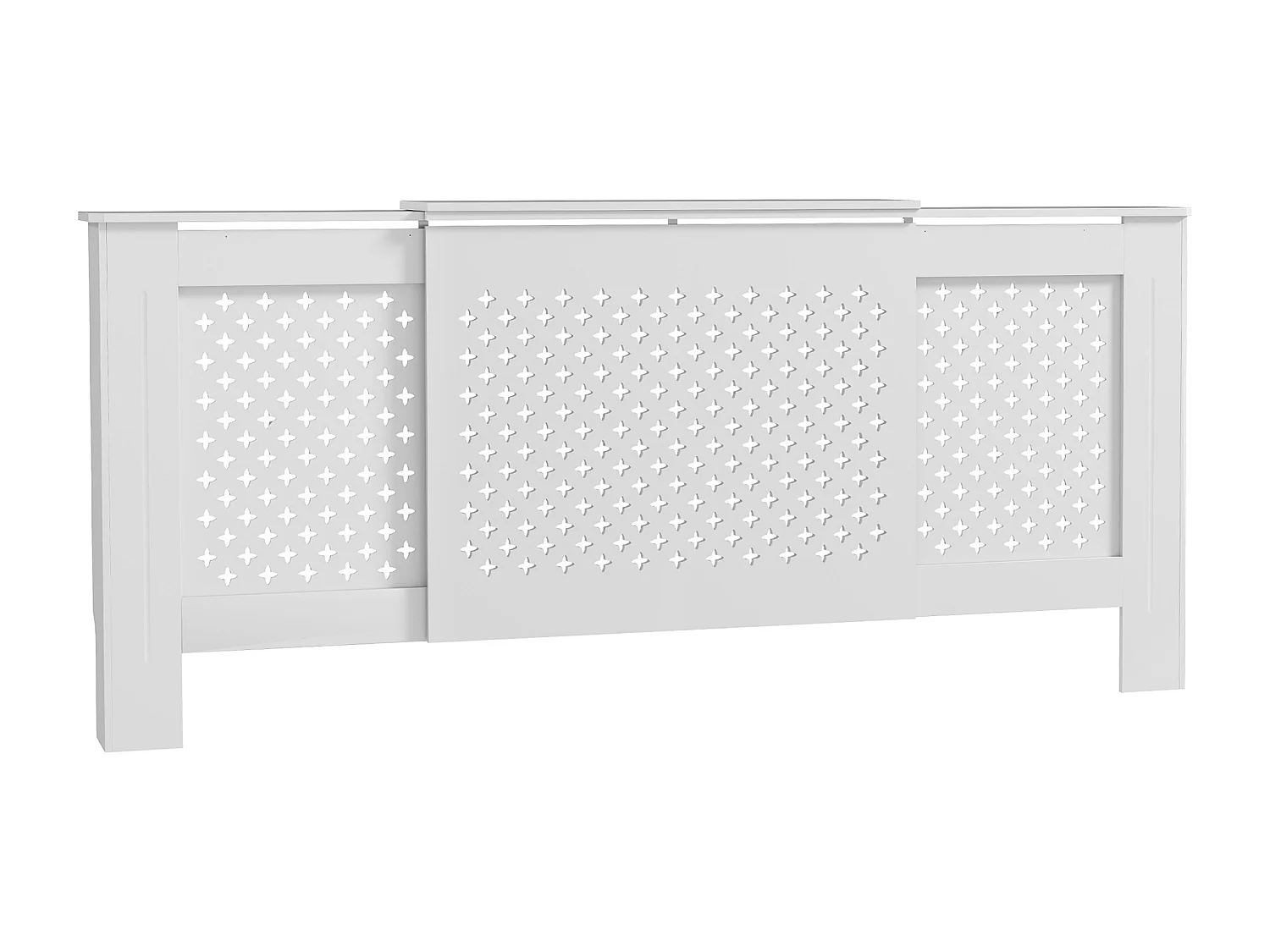 Cache-radiateur réglable motif nid d'abeille dim. 136-200L x 21,5l x 91,7H cm MDF blanc