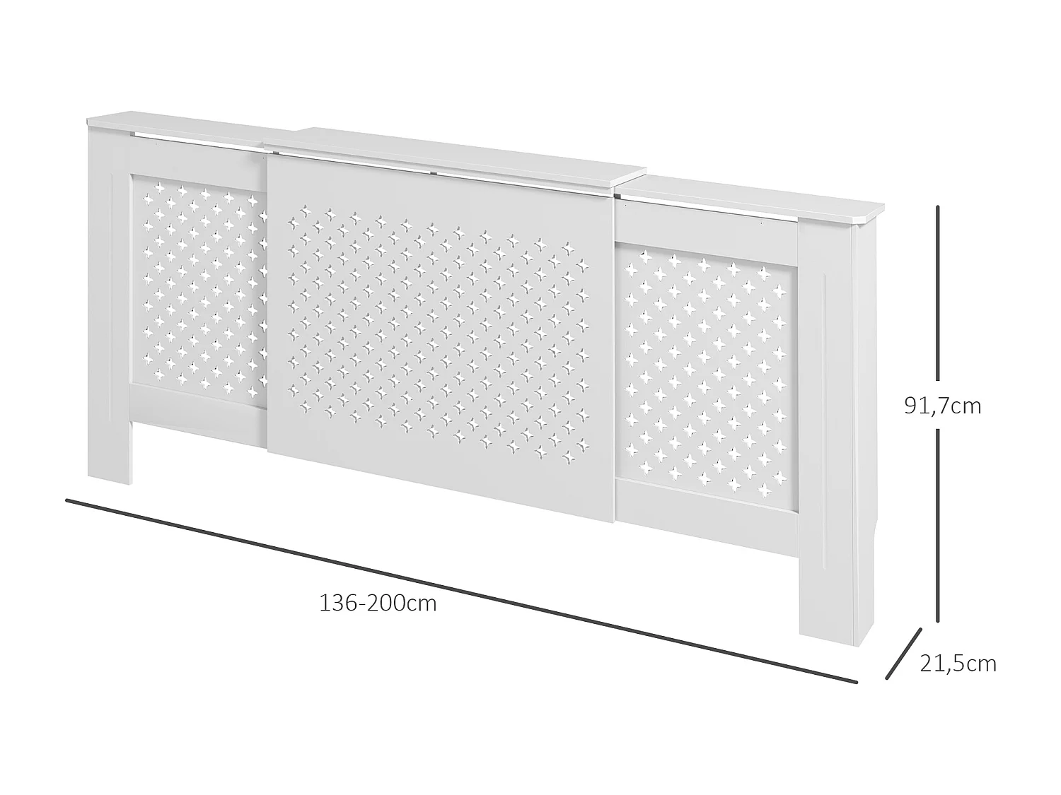 Cache-radiateur réglable motif nid d'abeille dim. 136-200L x 21,5l x 91,7H cm MDF blanc