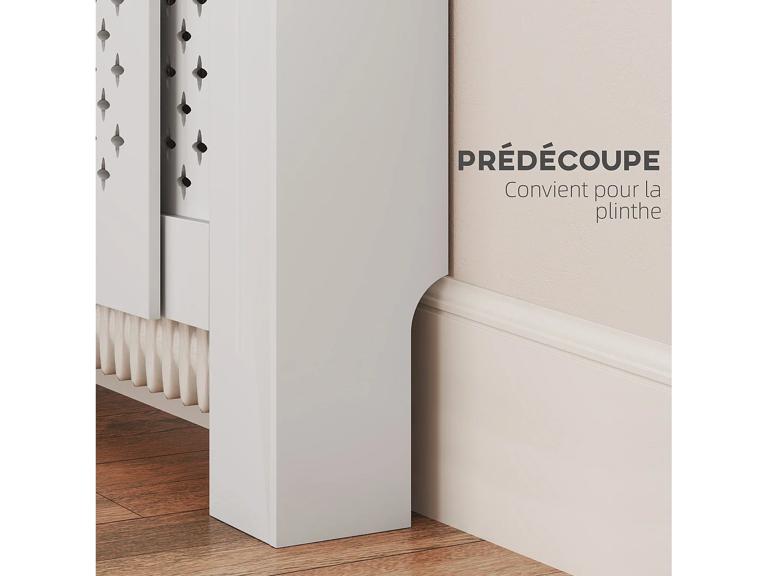 Cache-radiateur réglable motif nid d'abeille dim. 136-200L x 21,5l x 91,7H cm MDF blanc