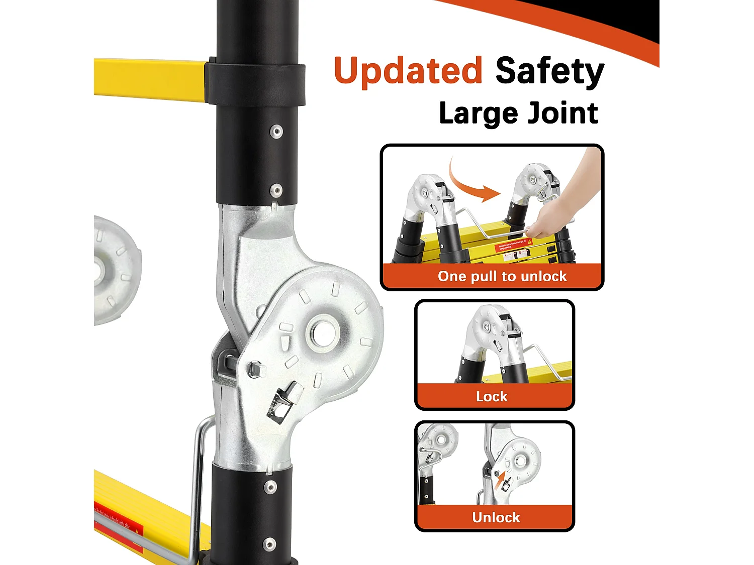 Échelle télescopique de 3.8 m (1,9+1,9), échelle pliante avec poulies en bas, capacité de charge de 150 kg, noir