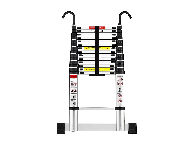 Échelle Telescopique 4,4 M en Aluminium, Escabeau Telescopique Pliable avec Barre Stabilisatrice et crochet amovible, Charge Max 150 kg
