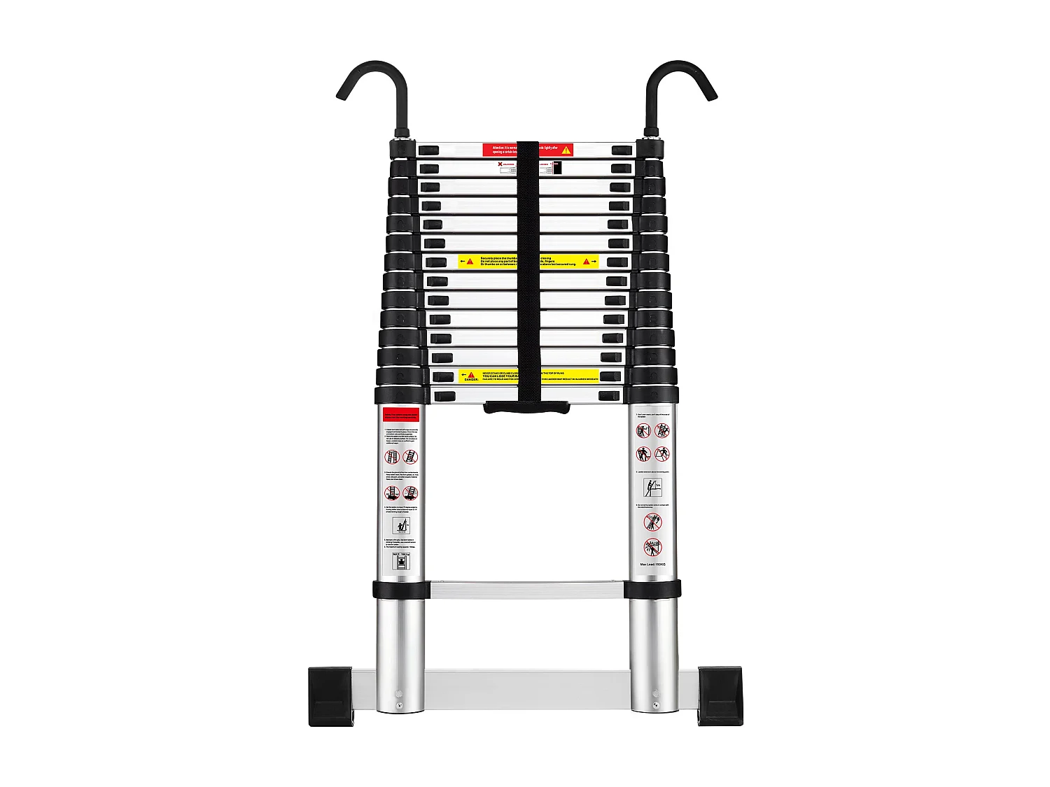 Échelle Telescopique 4,4 M en Aluminium, Escabeau Telescopique Pliable avec Barre Stabilisatrice et crochet amovible, Charge Max 150 kg