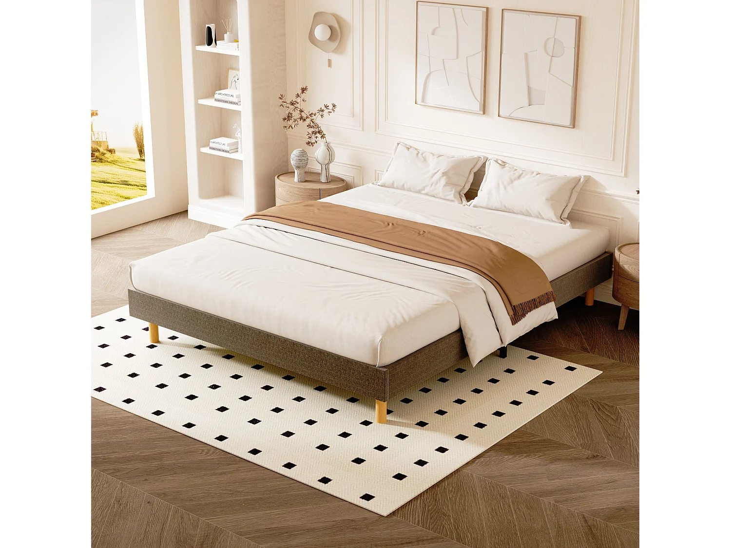 Sommier tapissier 140x200cm, 14 lattes, 9 pieds Hauteur du cadre 29 cm