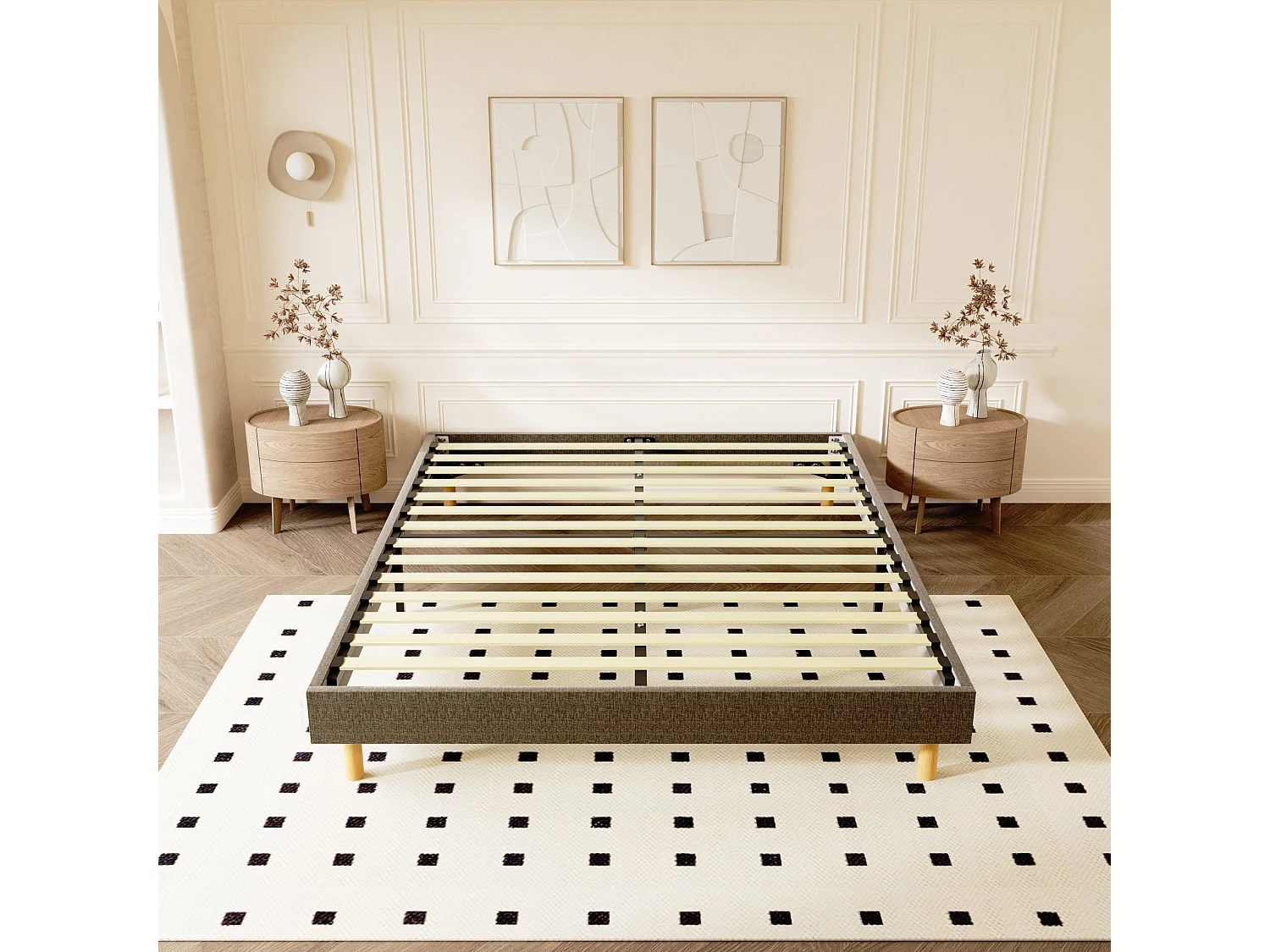 Sommier Tapissier 160x200cm , 14 lattes, Comfort, Brun