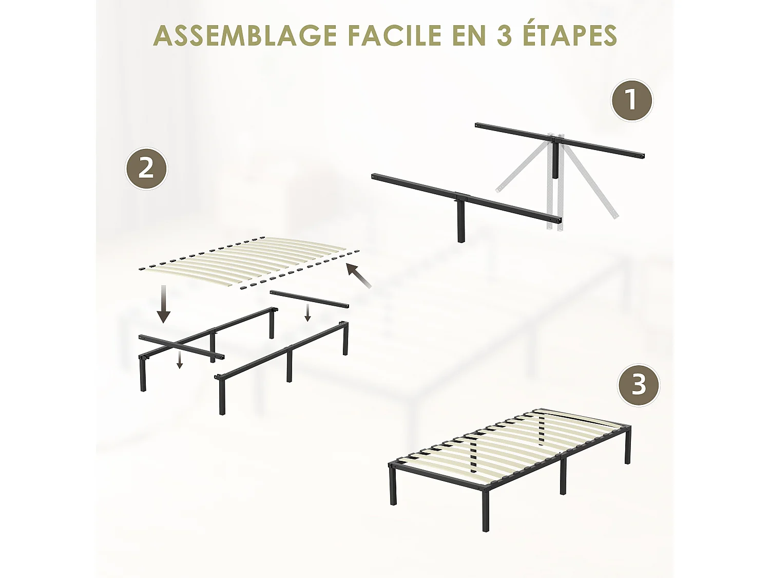 Dewinner Sommier à Lattes sur Pieds, Lit 1×14 Lattes, 90x190CM