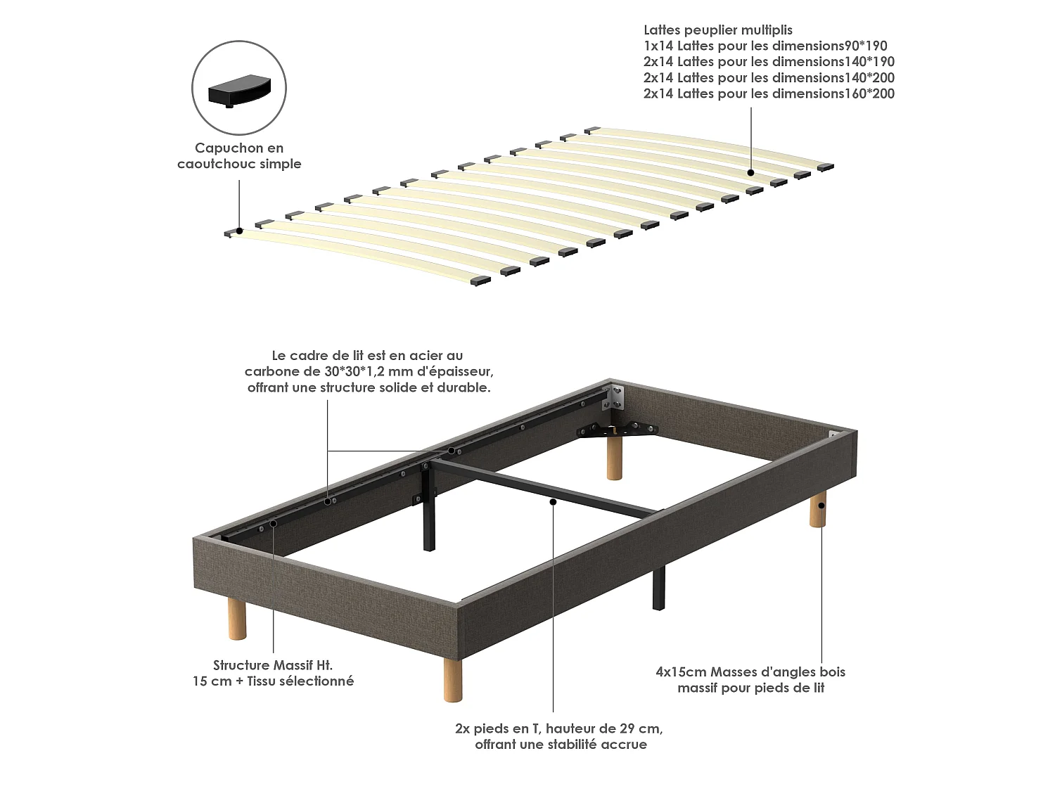 Sommier Tapissier 90x190cm , 14 lattes