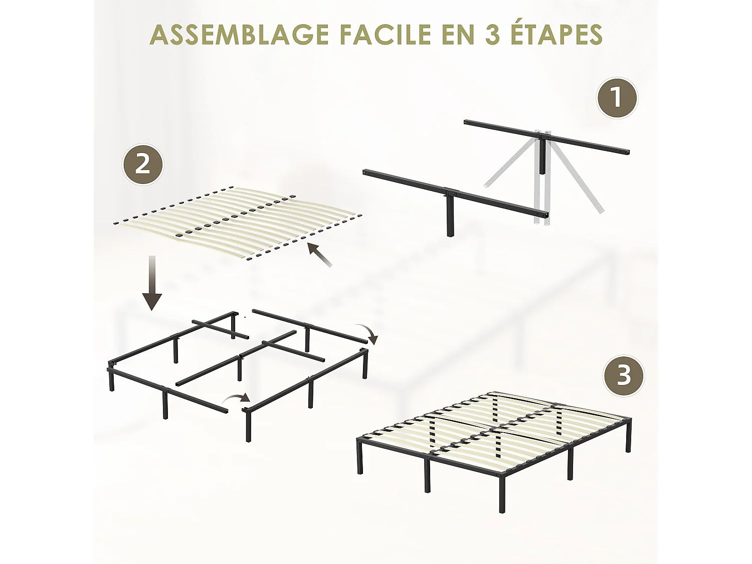 Sommier à Lattes 140x190 , Lit 2×14Lattes, 9 Pieds