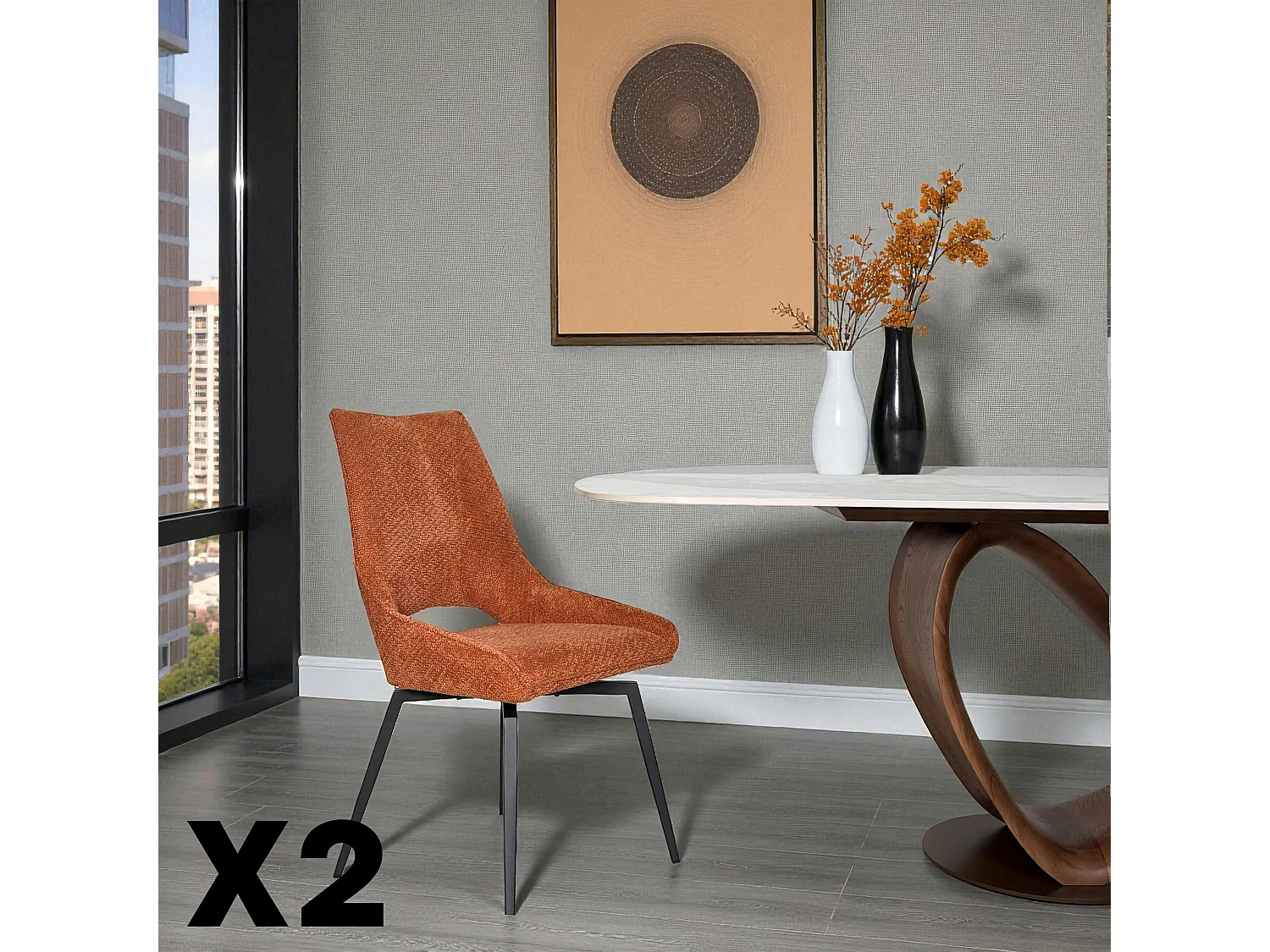 Chaise pivotante terracotta, dossier ouvert (lot de 2) LIGURIE
