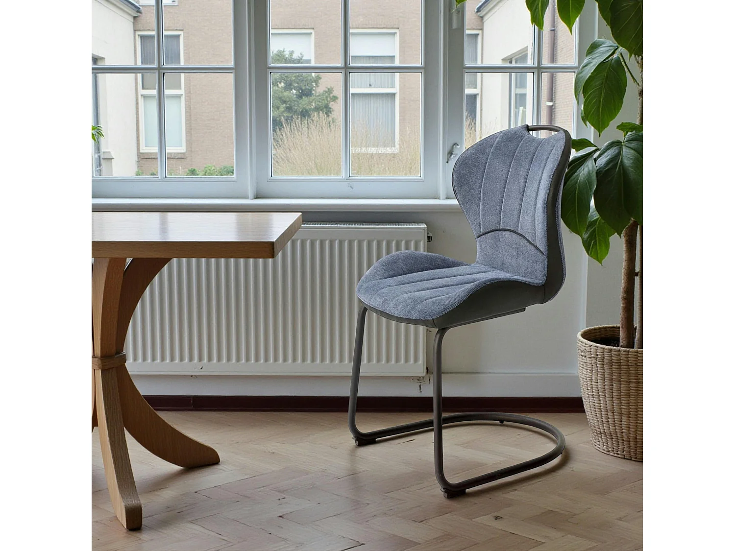 Chaise pied luge bi-matière en tissu bleu (lot de 2) LIGURIE