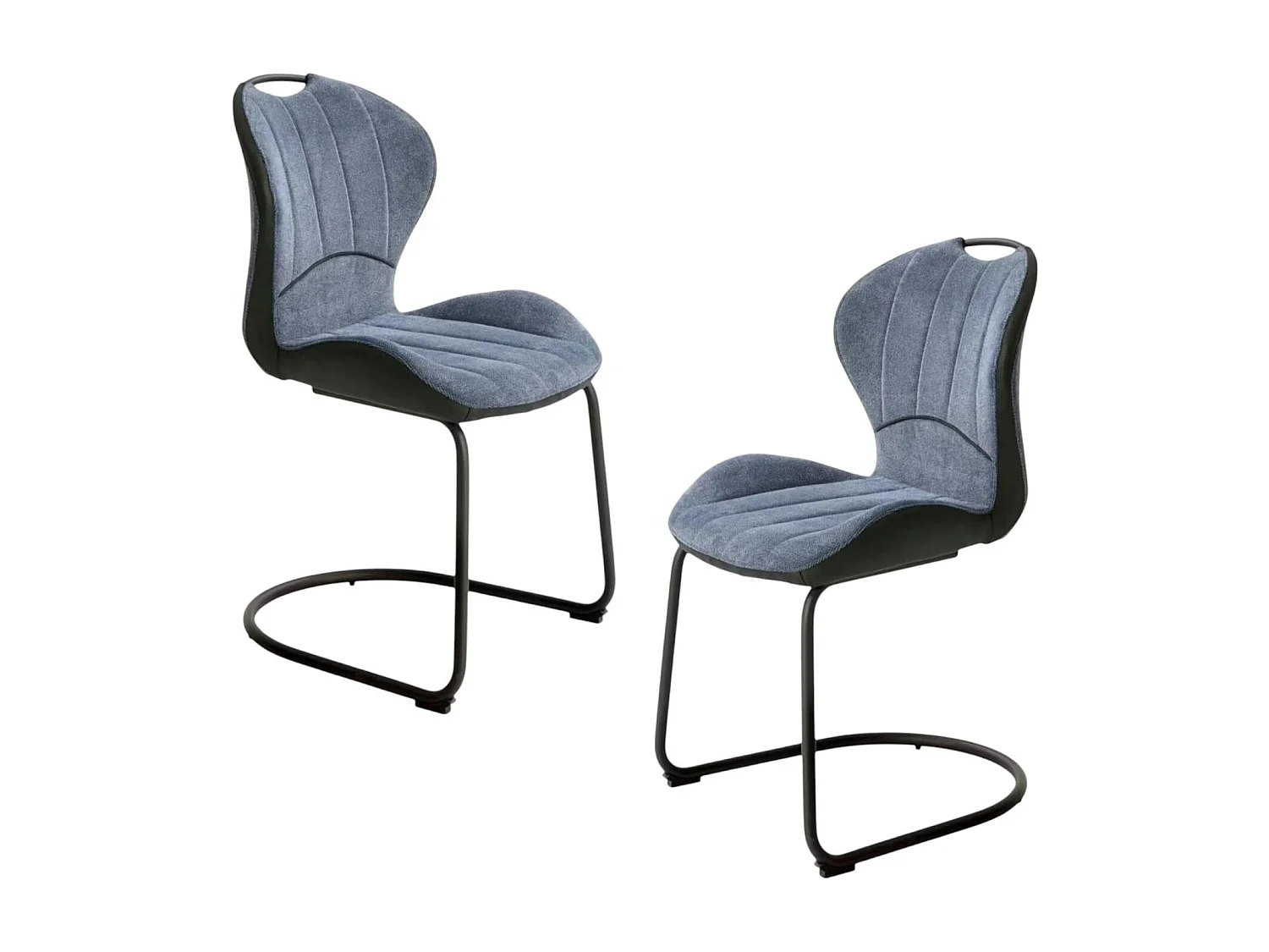 Chaise pied luge bi-matière en tissu bleu (lot de 2) LIGURIE