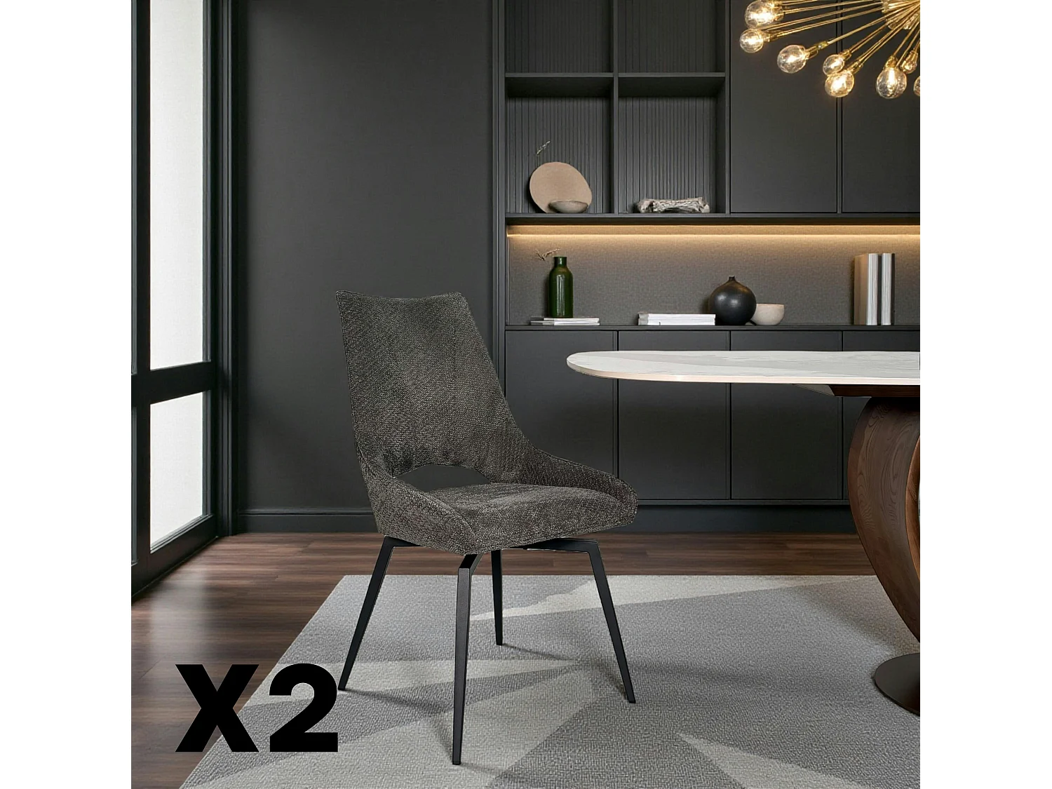 Chaise pivotante grise, dossier ouvert (lot de 2) LIGURIE