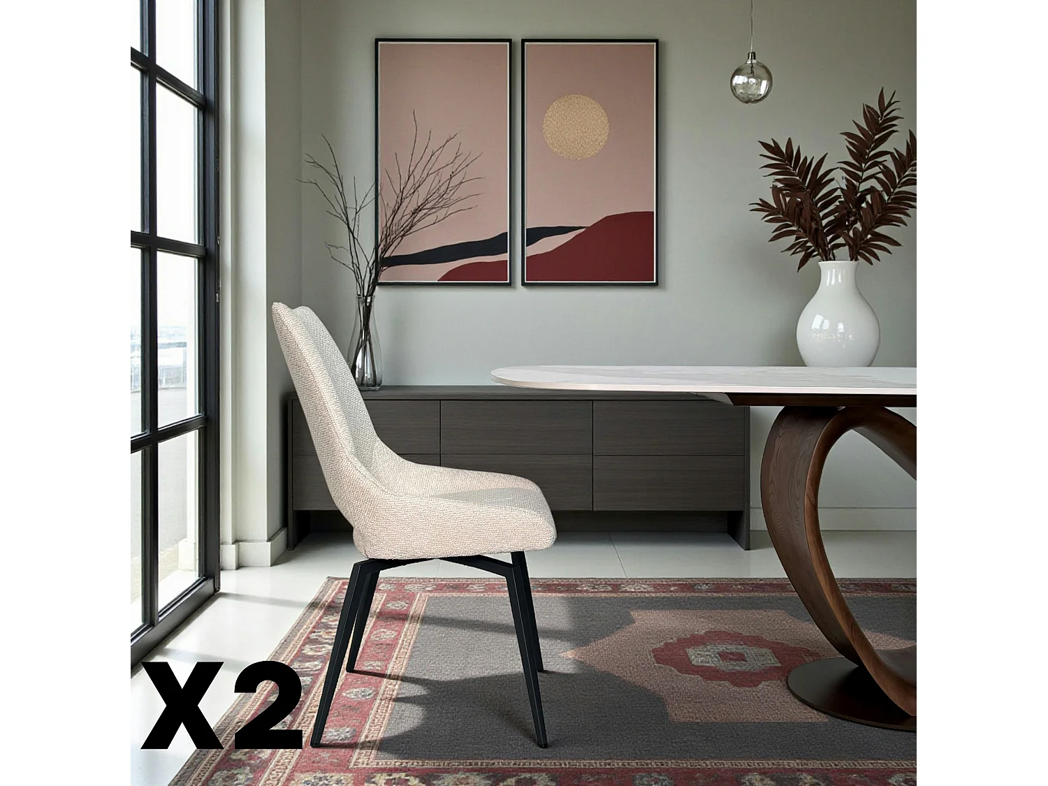 Chaise pivotante beige, dossier ouvert (lot de 2) LIGURIE