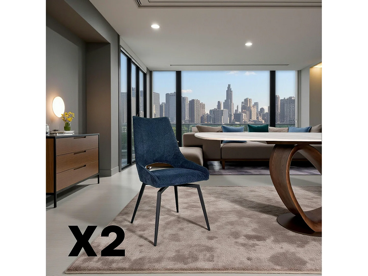 Chaise pivotante bleue, dossier ouvert (lot de 2) LIGURIE