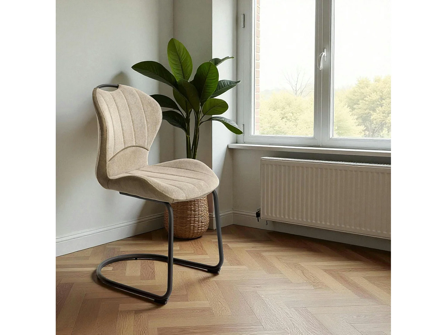 Chaise pied luge bi-matière en tissu beige (lot de 2) LIGURIE