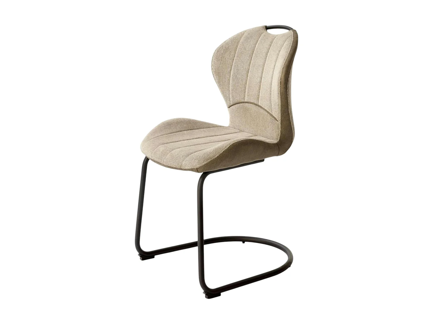 Chaise pied luge bi-matière en tissu beige (lot de 2) LIGURIE