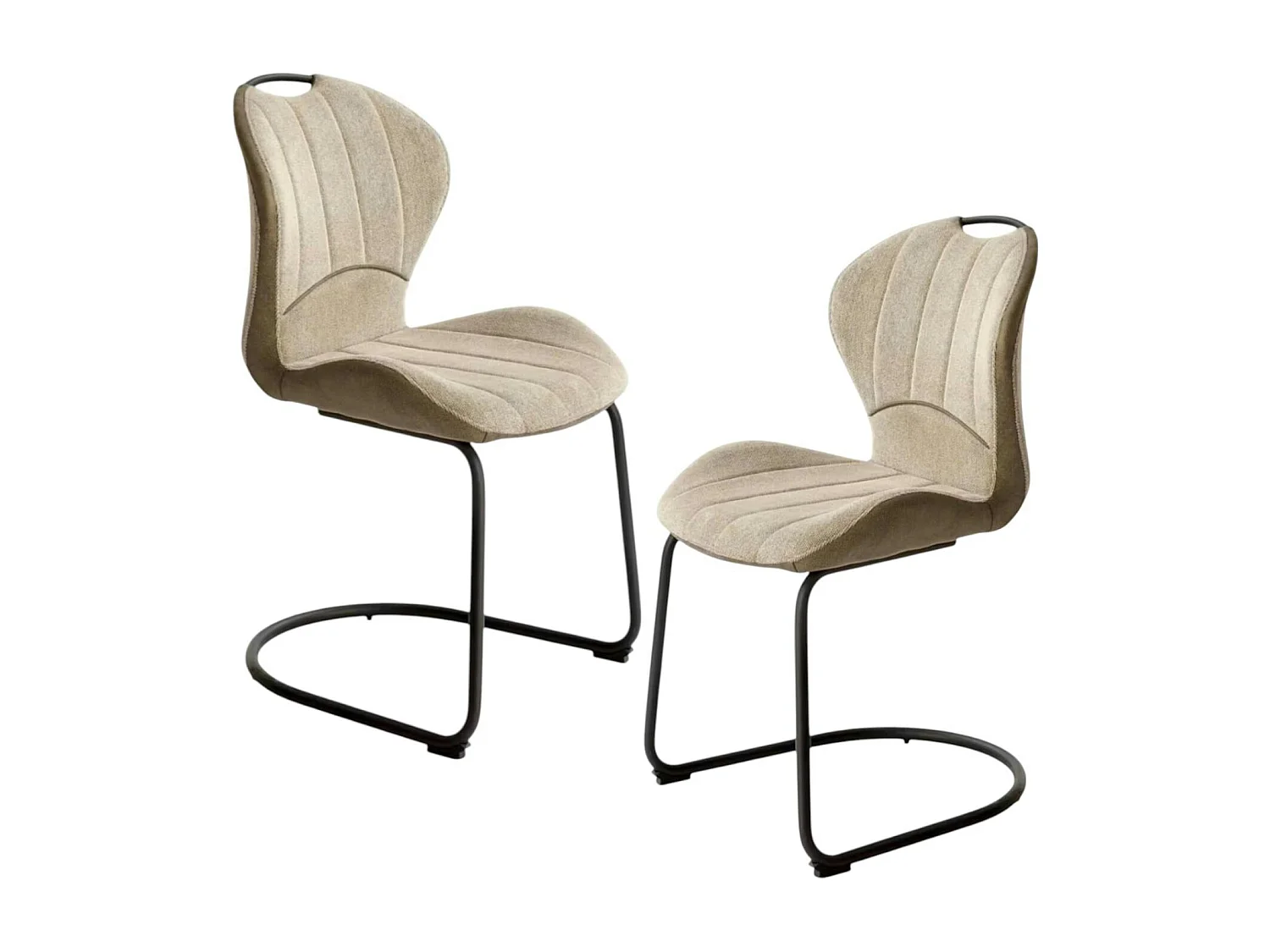 Chaise pied luge bi-matière en tissu beige (lot de 2) LIGURIE