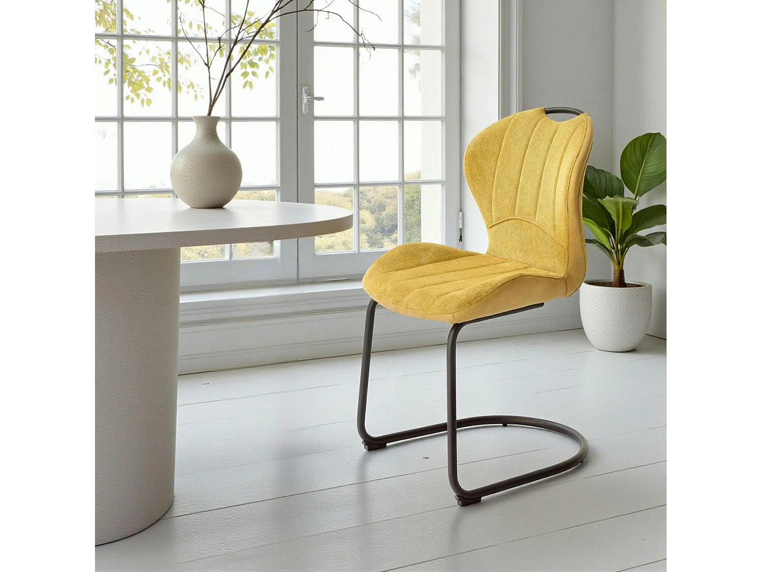 Chaise pied luge bi-matière en tissu moutarde (lot de 2) LIGURIE