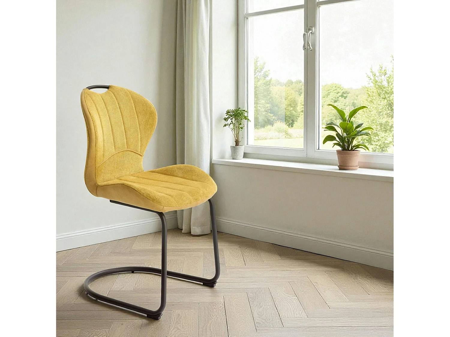 Chaise pied luge bi-matière en tissu moutarde (lot de 2) LIGURIE