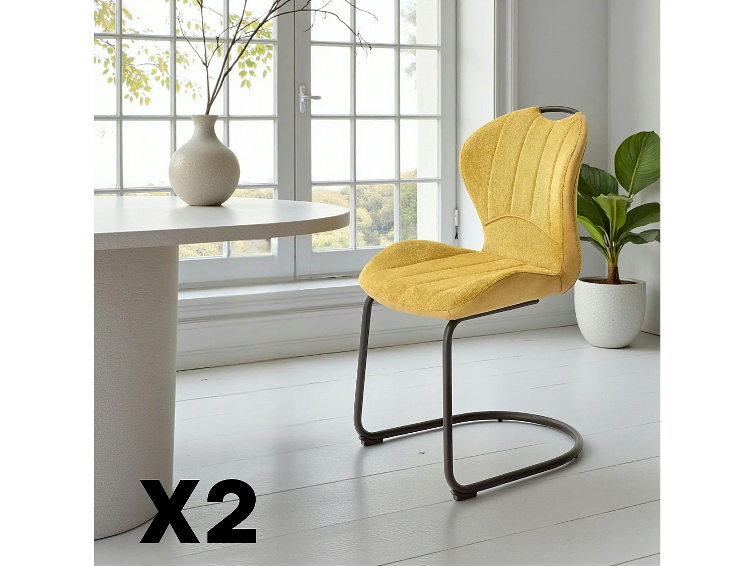 Chaise pied luge bi-matière en tissu moutarde (lot de 2) LIGURIE