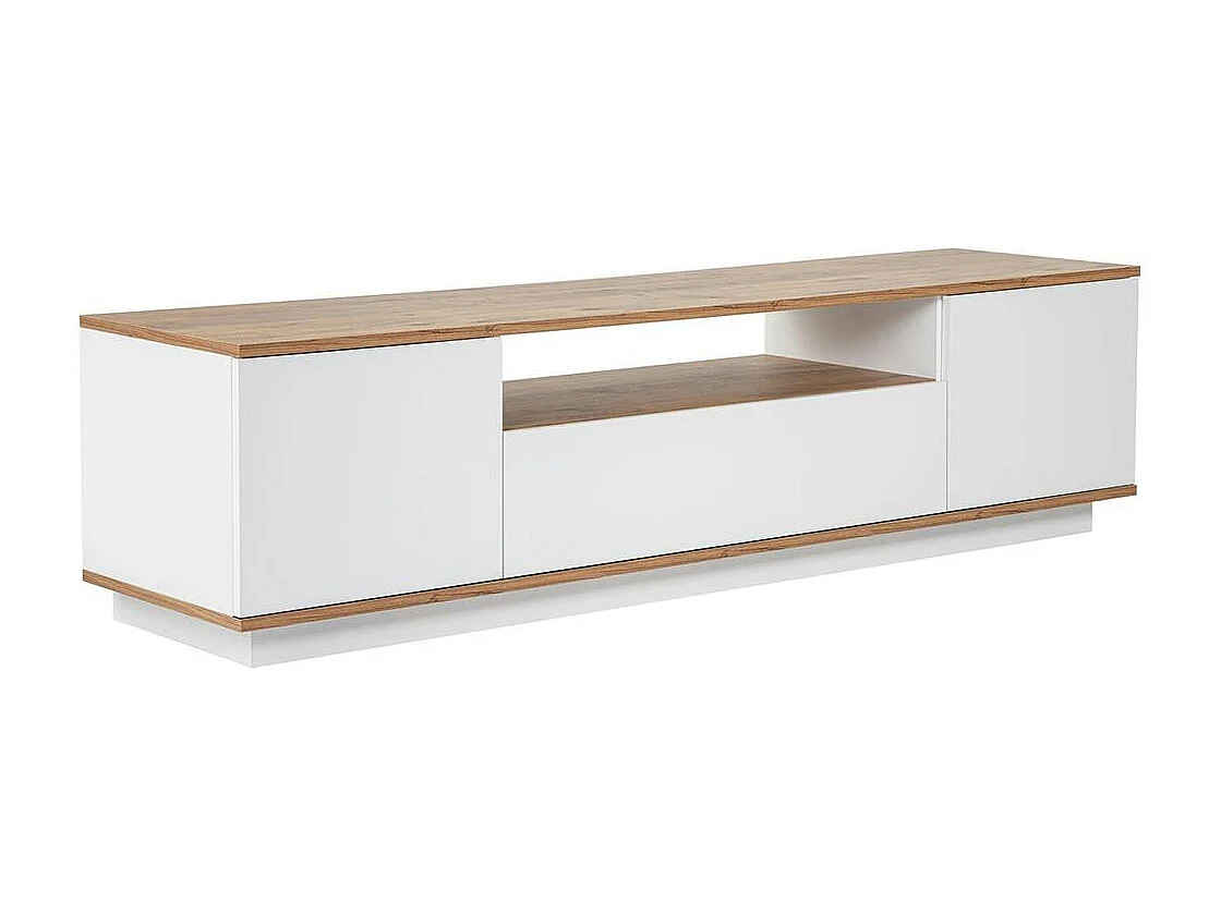 Meuble TV moderne 3 portes blanc et effet pin MARFA
