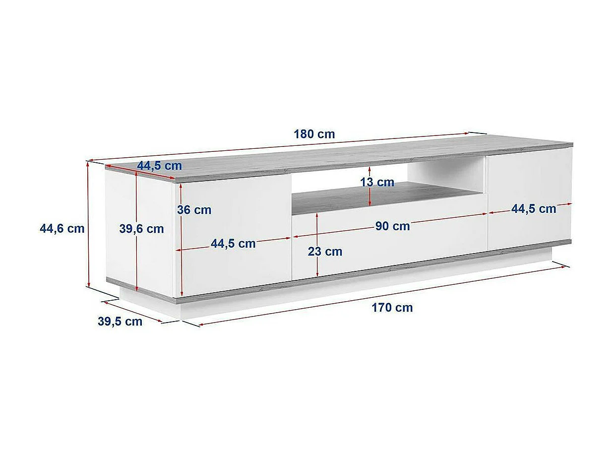 Meuble TV moderne 3 portes blanc et effet pin MARFA