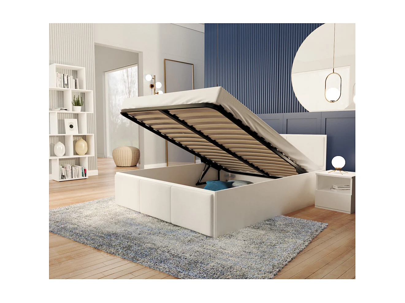 Lit Panama T 120x200 + coffre - Sommier inclus Blanc - blanc
