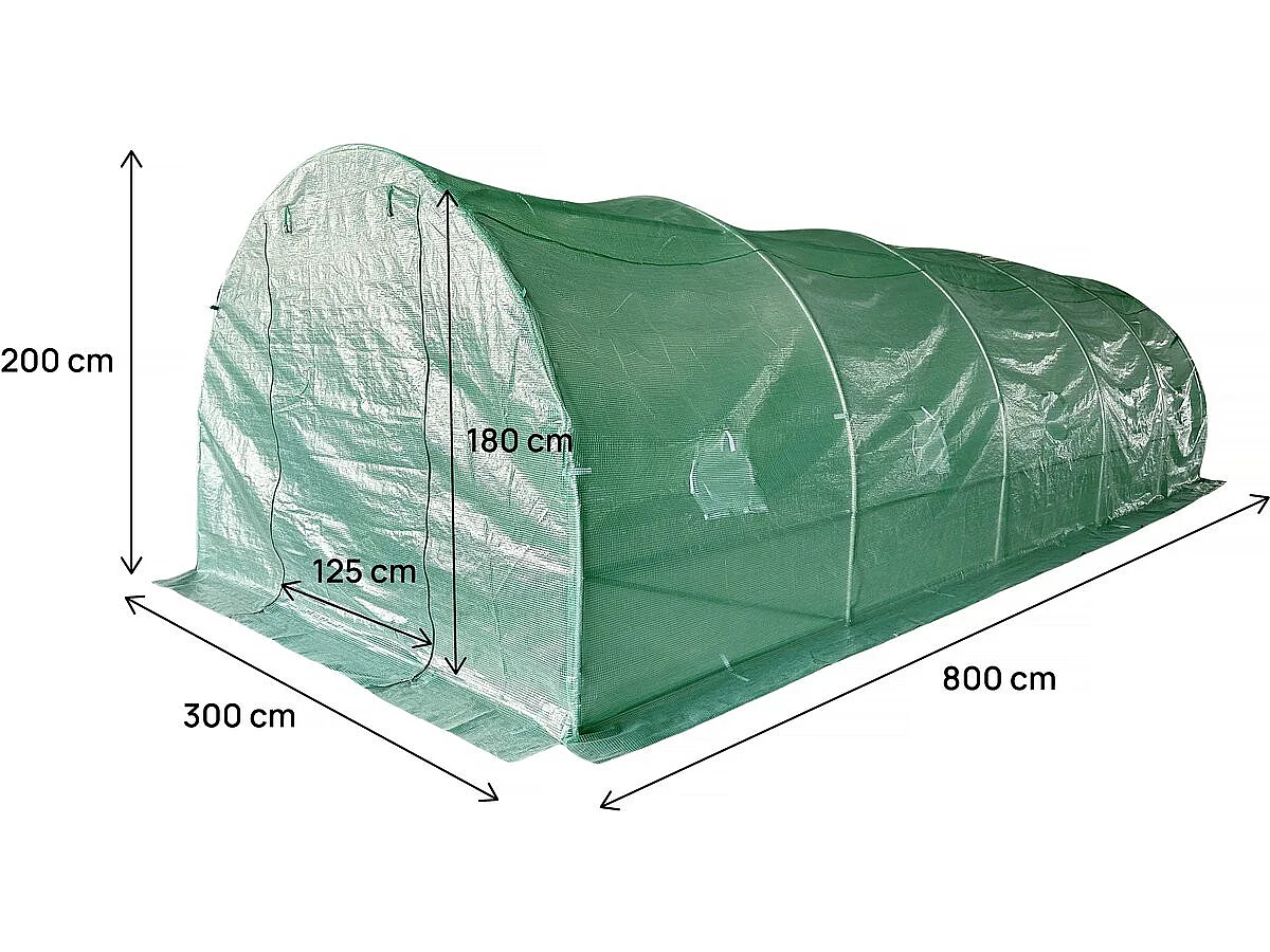 Serre tunelle de jardin 8 x 3 m "Lys" - 24 m² - 140g - Vert
