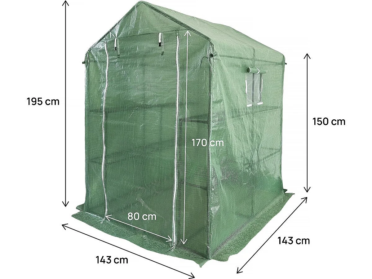Serre tomates de jardin avec étagères "Lys" - 2.04 m² - 130g - Vert