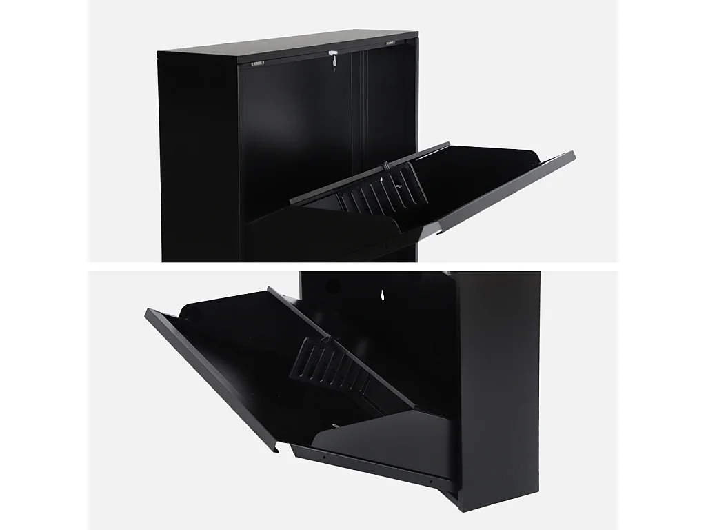 Meuble à chaussures industriel métal noir 3 tiroirs. 15 paires. L 65.5 x P 15.2 x H 123cm - Kentucky