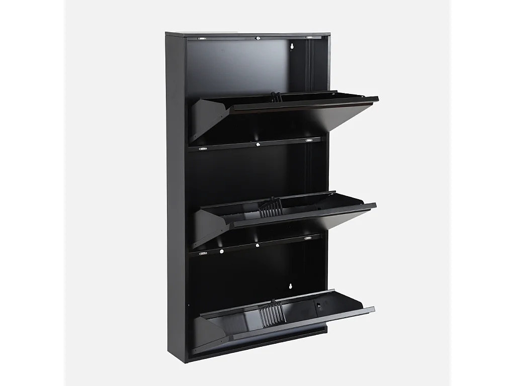 Zapatero industrial de metal con 3 cajones negro