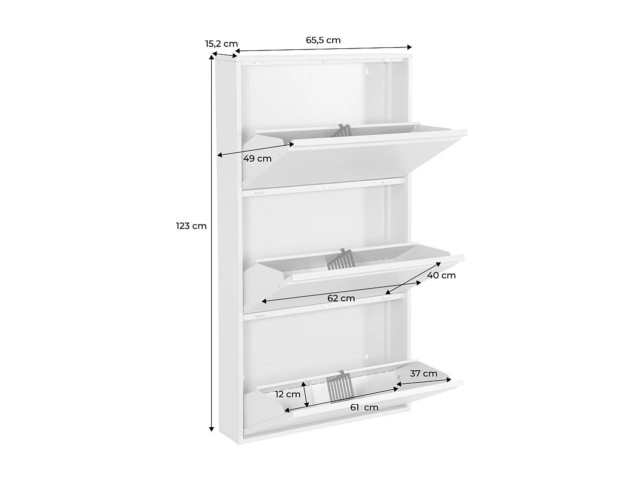 Zapatero industrial de metal con 3 cajones negro