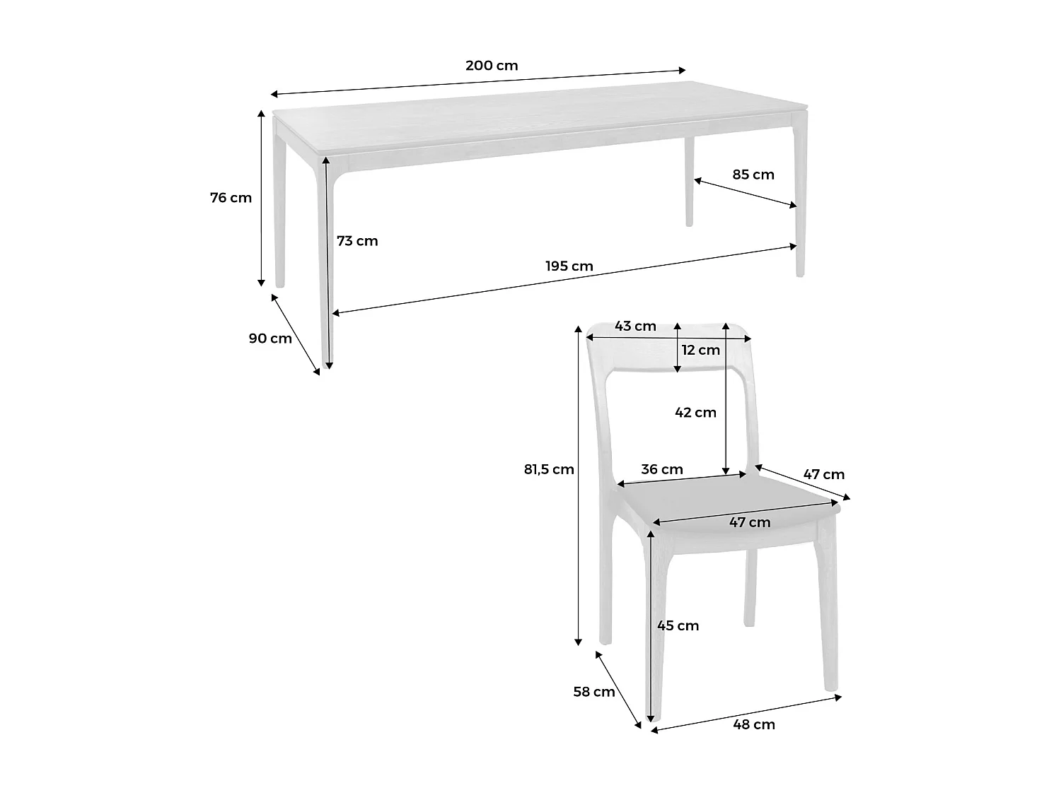 Tavolo da pranzo rettangolare in legno di gomma e impiallacciatura di