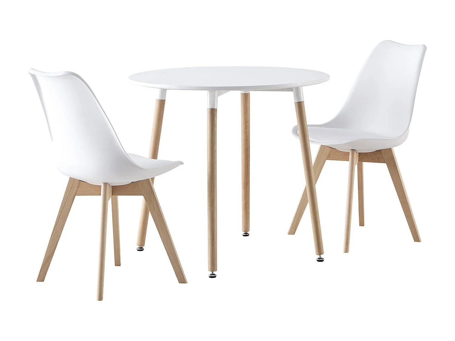 Conjunto de mesa de comedor redonda 80cm + 2 sillas escandinavas