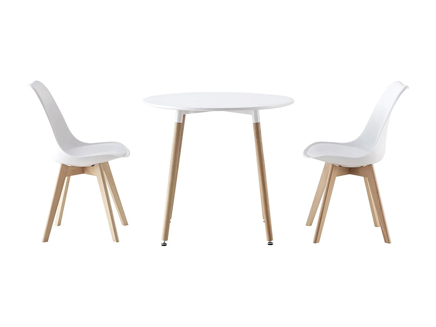 Set da pranzo tondo e 2 sedie, 80cm , bianco