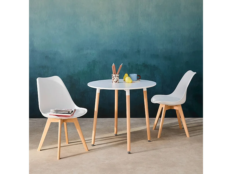 Set da pranzo tondo e 2 sedie, 80cm , bianco