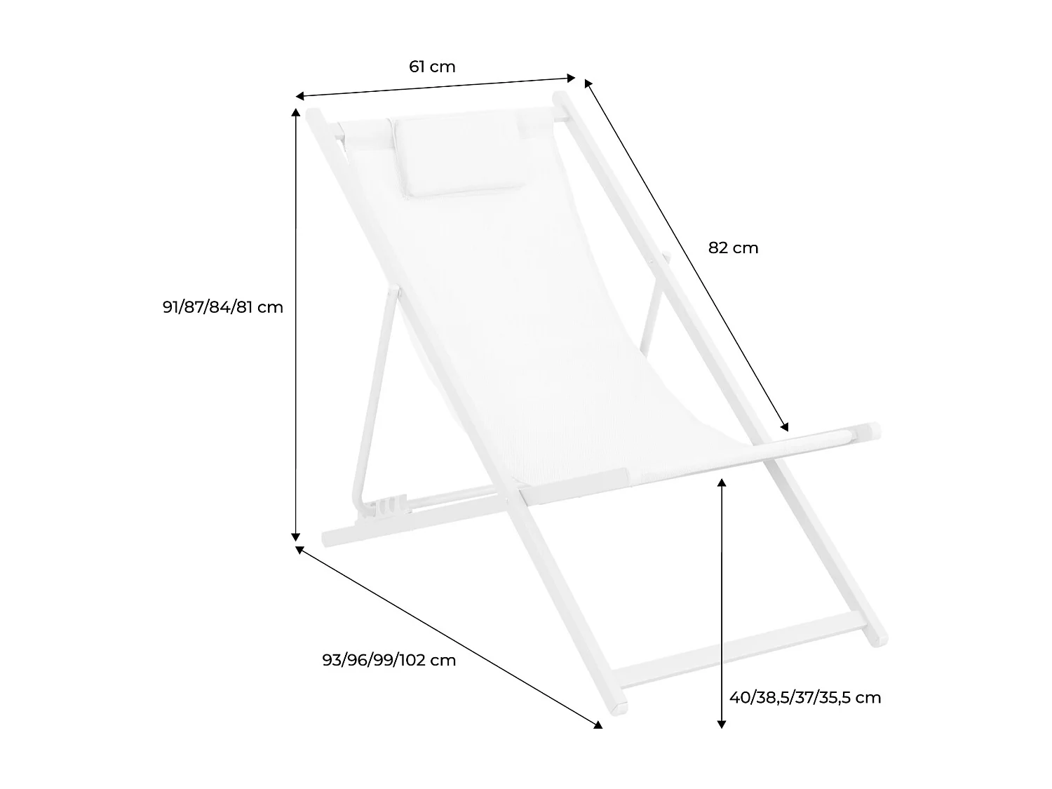 Lot de 2 chaises pliantes MATERA acier et textilène avec coussin. beige. 102 x 62 x 81 cm