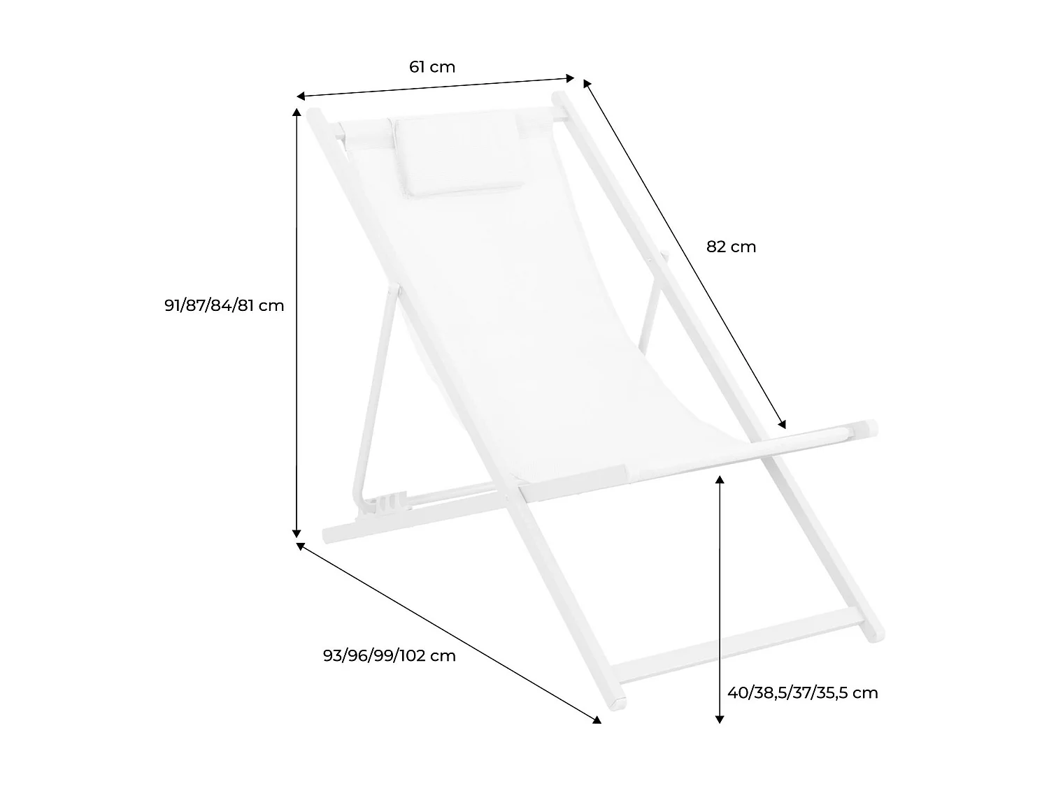 Lot de 2 chaises pliantes MATERA acier et textilène avec coussin. beige. 102 x 62 x 81 cm