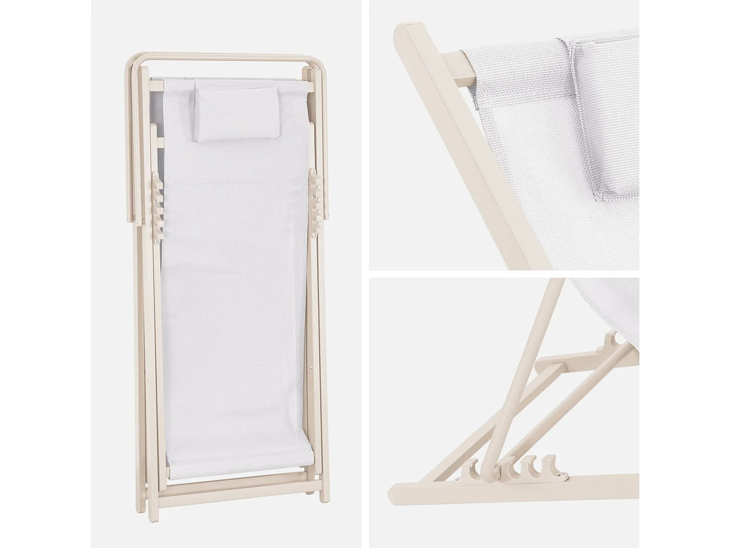 Lot de 2 chaises pliantes MATERA acier et textilène avec coussin. beige. 102 x 62 x 81 cm