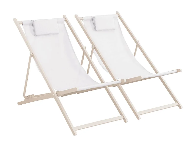 Silla de jardín plegable con cojín, set de 2 beige