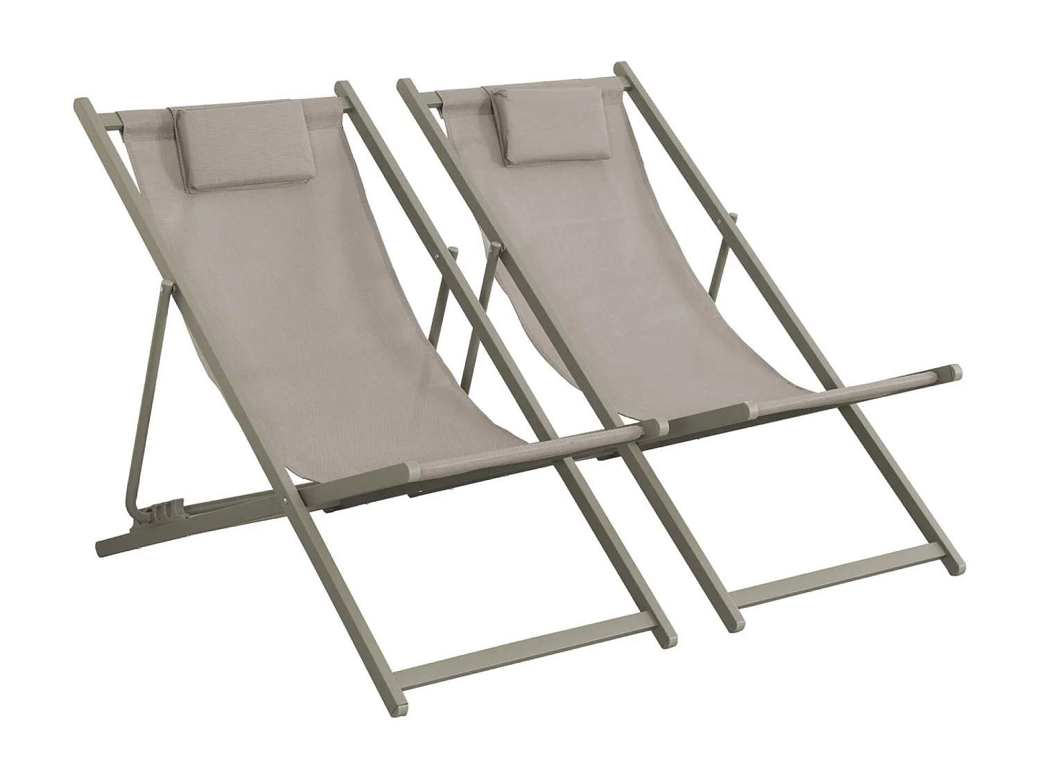 Lot de 2 chaises pliantes MATERA  acier / textilene avec coussin. kaki. 102 x 62 x 81 cm