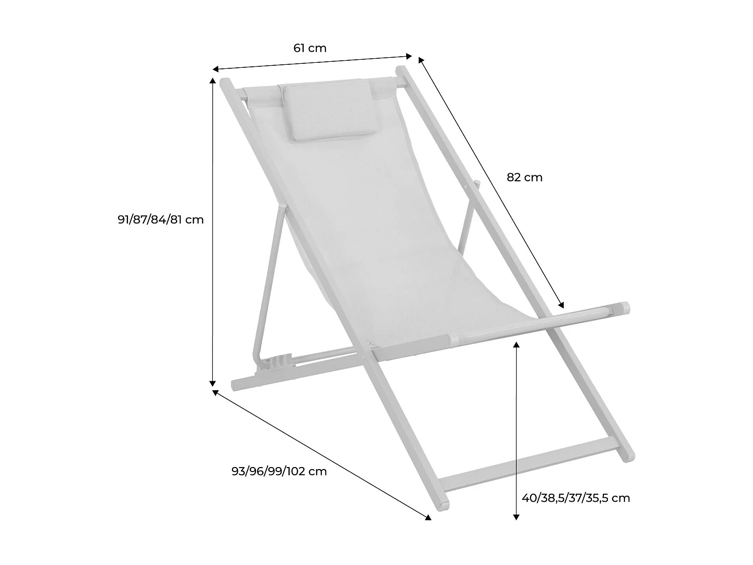 Lot de 2 chaises pliantes MATERA  acier / textilene avec coussin. kaki. 102 x 62 x 81 cm