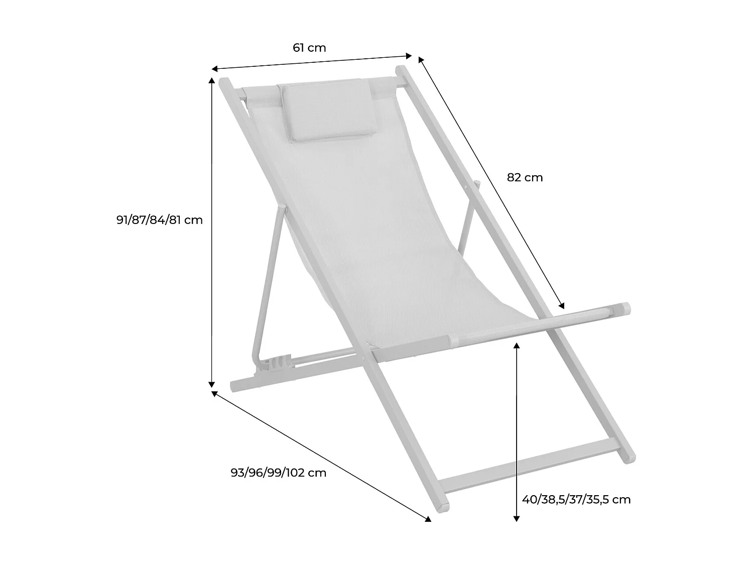 Lot de 2 chaises pliantes MATERA  acier / textilene avec coussin. kaki. 102 x 62 x 81 cm