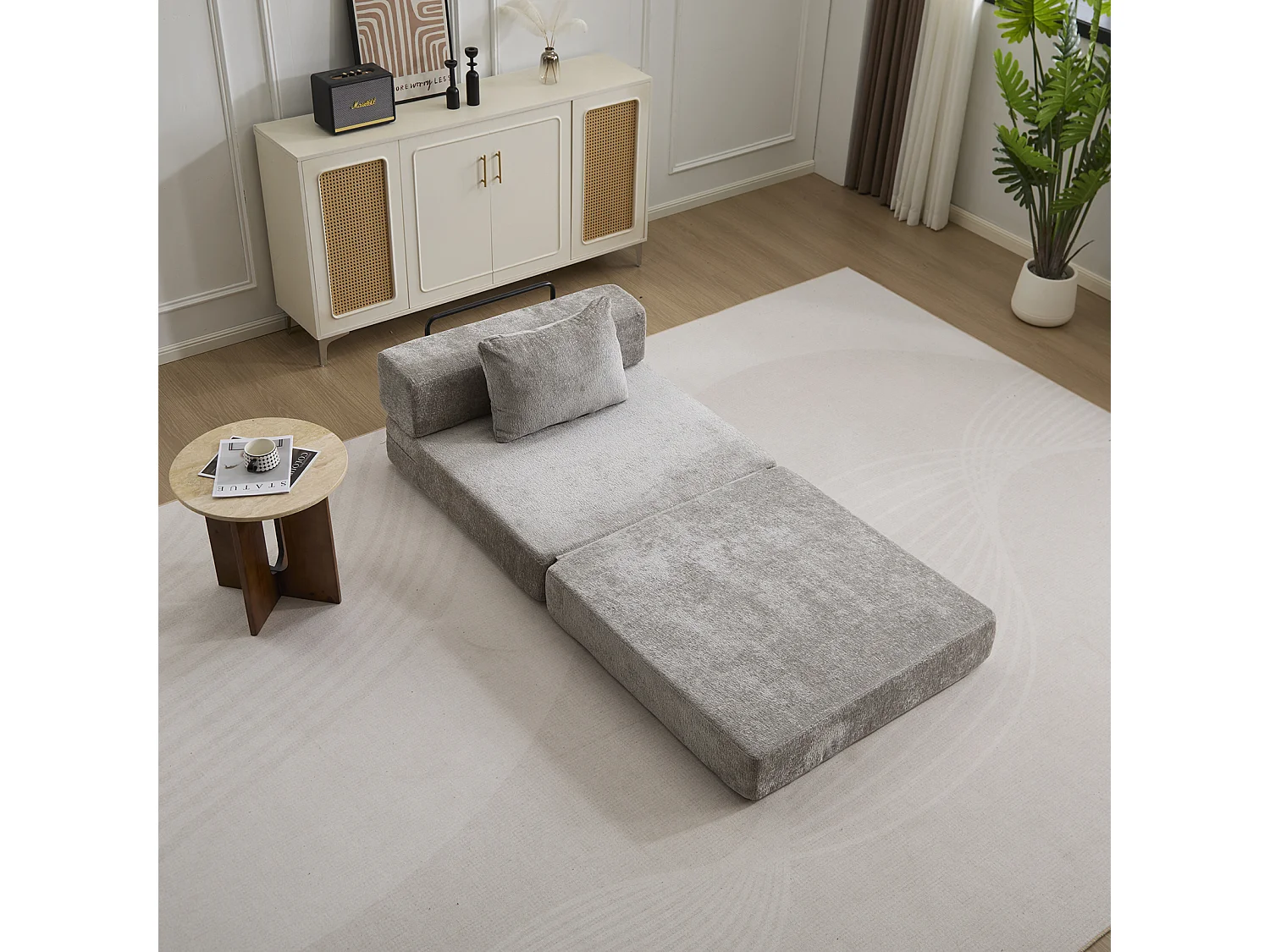 Sofá individual, sofá cama modular convertible, tapizado en chenilla, no requiere montaje, gris claro