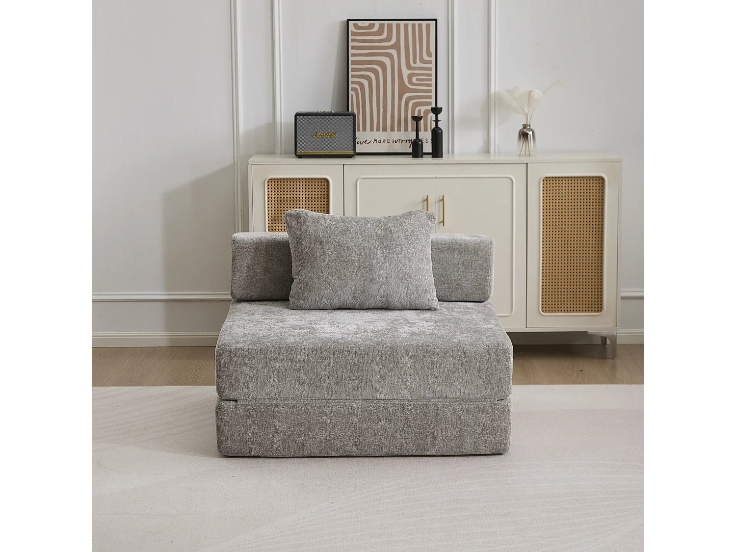 Canapé simple, canapé-lit modulable convertible, revêtement en chenille, aucun assemblage requis, gris clair