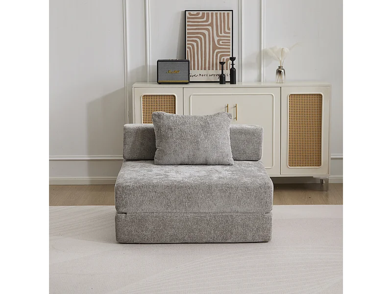 Canapé simple, canapé-lit modulable convertible, revêtement en chenille, aucun assemblage requis, gris clair